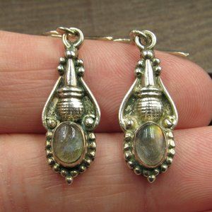 Sterling Silver Rustic Tarnished Moonstone Dangle Earrings Vintage